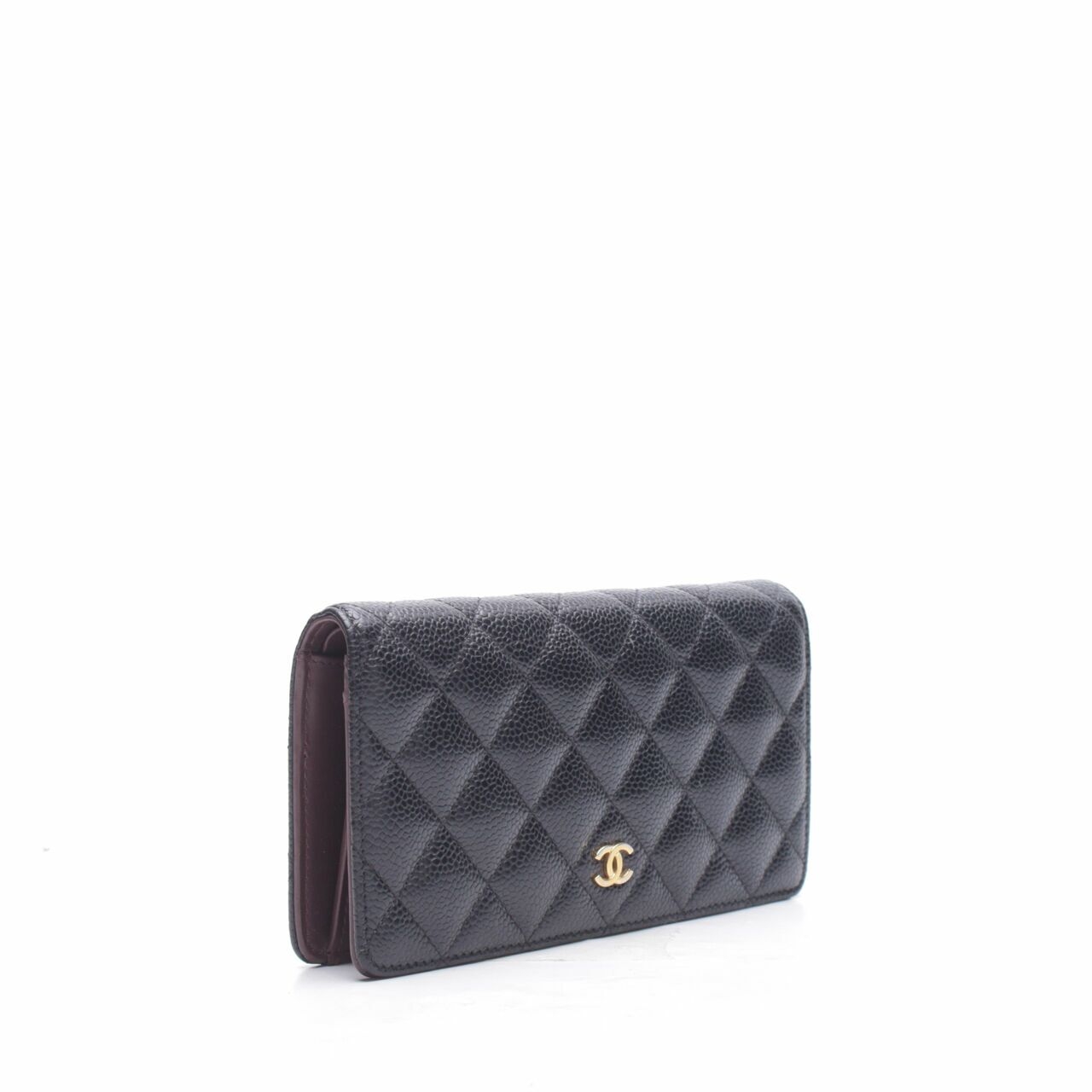 Chanel Black Caviar Leather Quilted Long Wallet