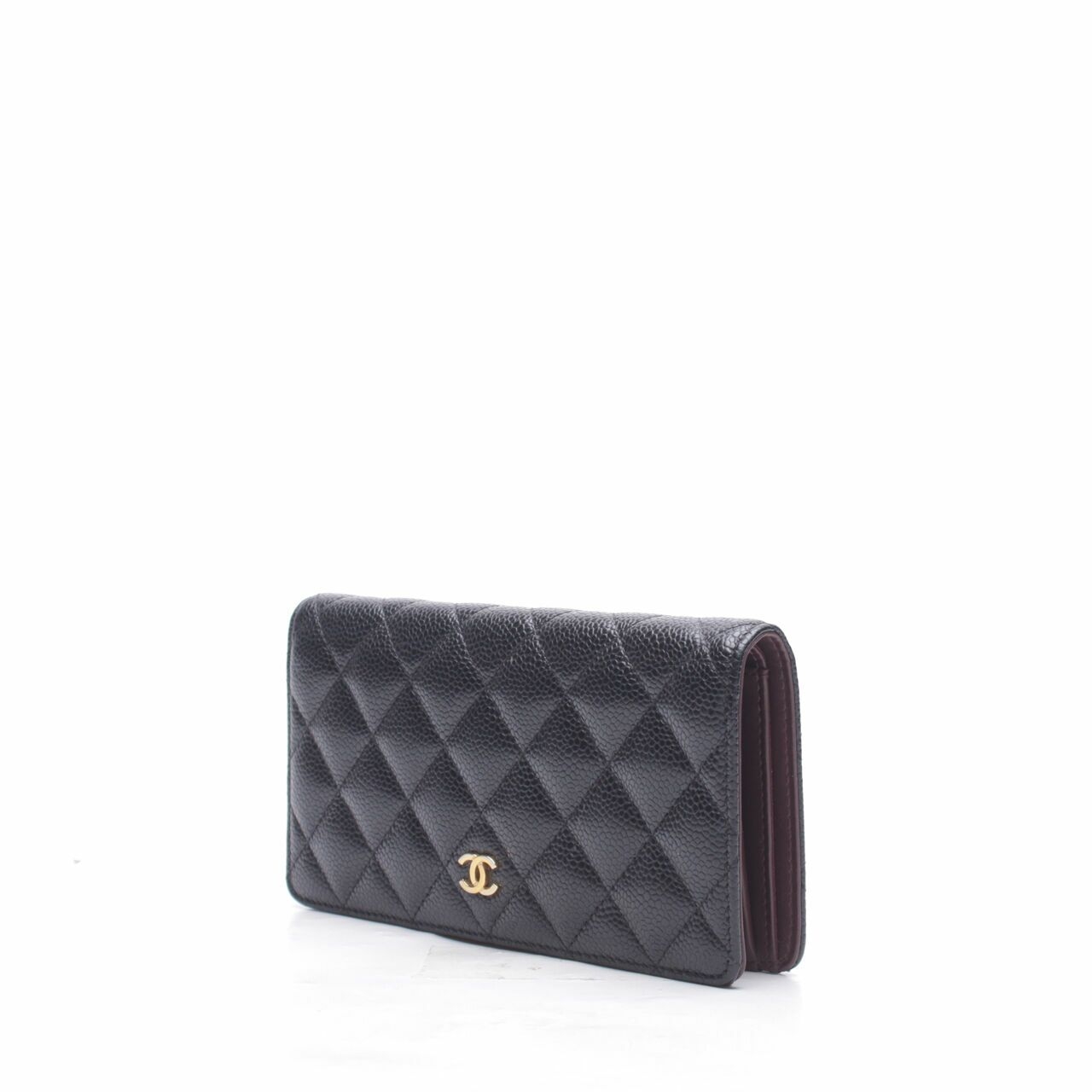 Chanel Black Caviar Leather Quilted Long Wallet