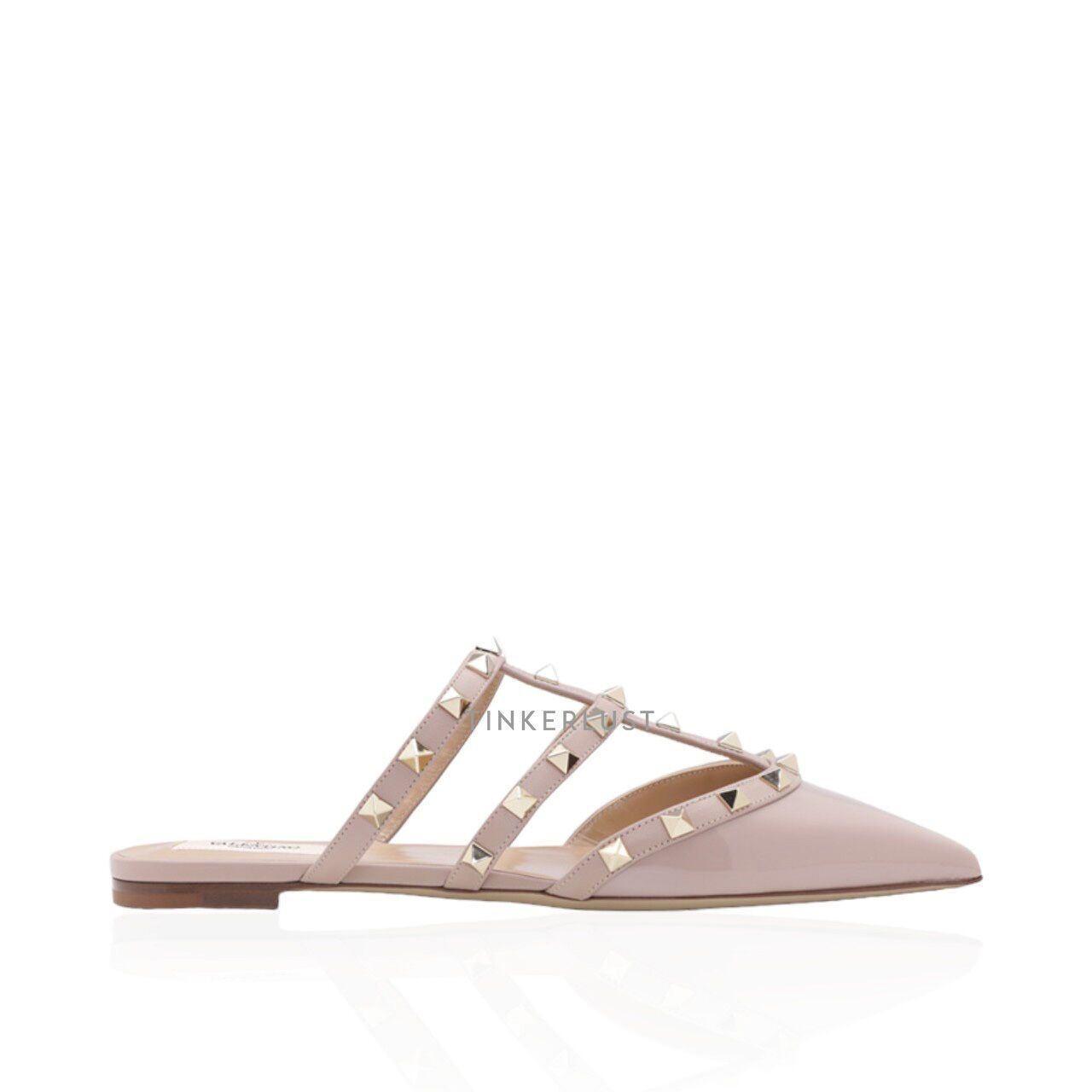 Valentino Rockstud Slippers in Nude Poudre Patent Mules