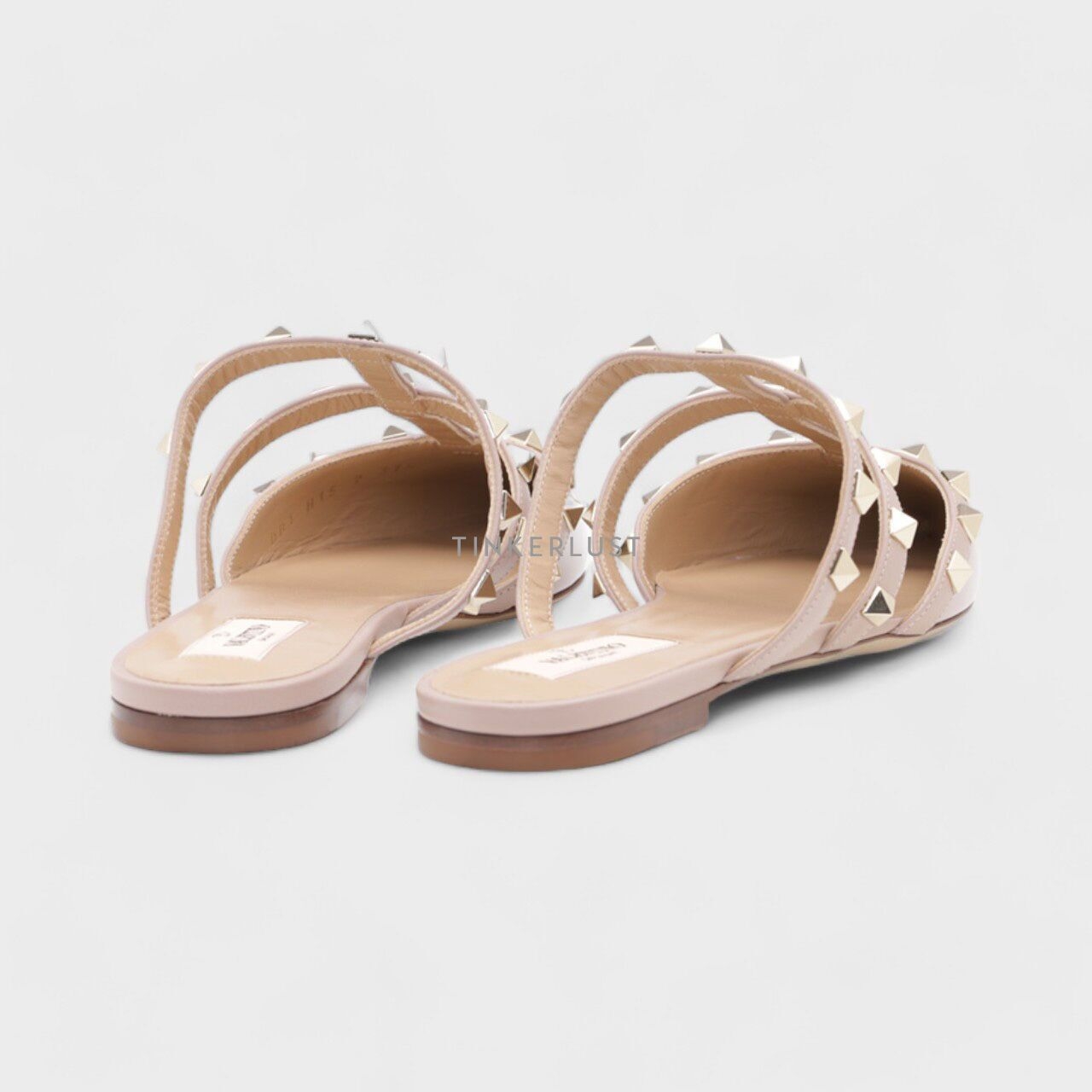 Valentino Rockstud Slippers in Nude Poudre Patent Mules