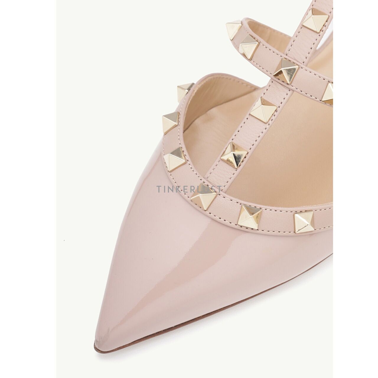 Valentino Rockstud Slippers in Nude Poudre Patent Mules