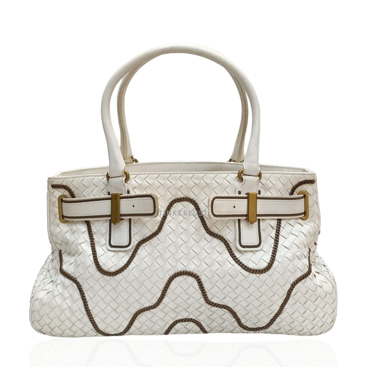 Bottega Veneta Intrecciato Chain Around Leather Broken White GHW Tote Bag 