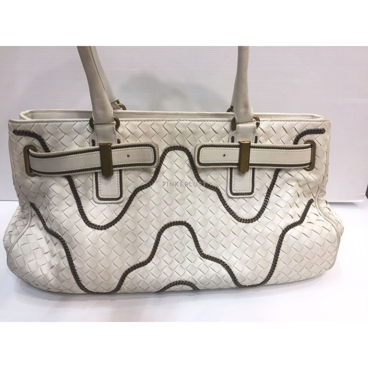 Bottega Veneta Intrecciato Chain Around Leather Broken White GHW Tote Bag 