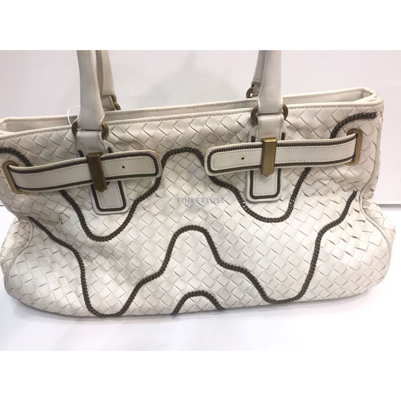 Bottega Veneta Intrecciato Chain Around Leather Broken White GHW Tote Bag 