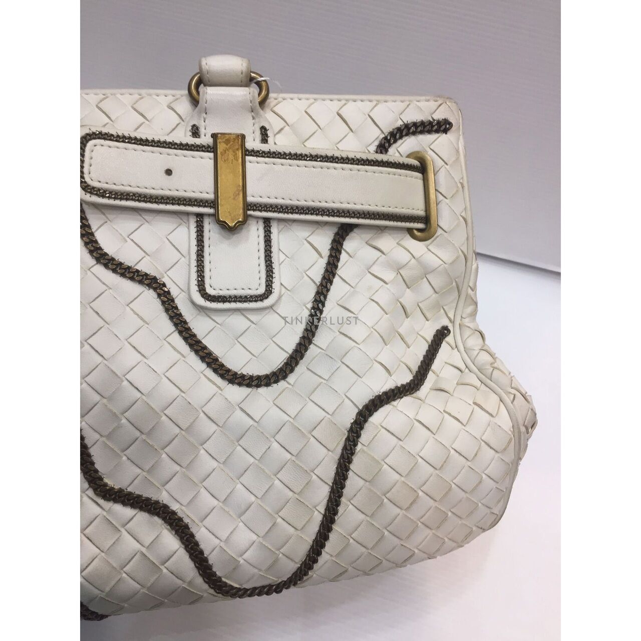 Bottega Veneta Intrecciato Chain Around Leather Broken White GHW Tote Bag 