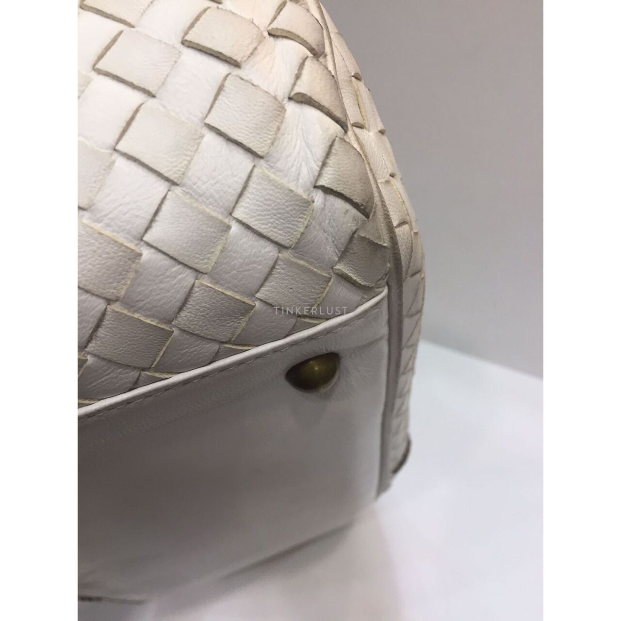 Bottega Veneta Intrecciato Chain Around Leather Broken White GHW Tote Bag 