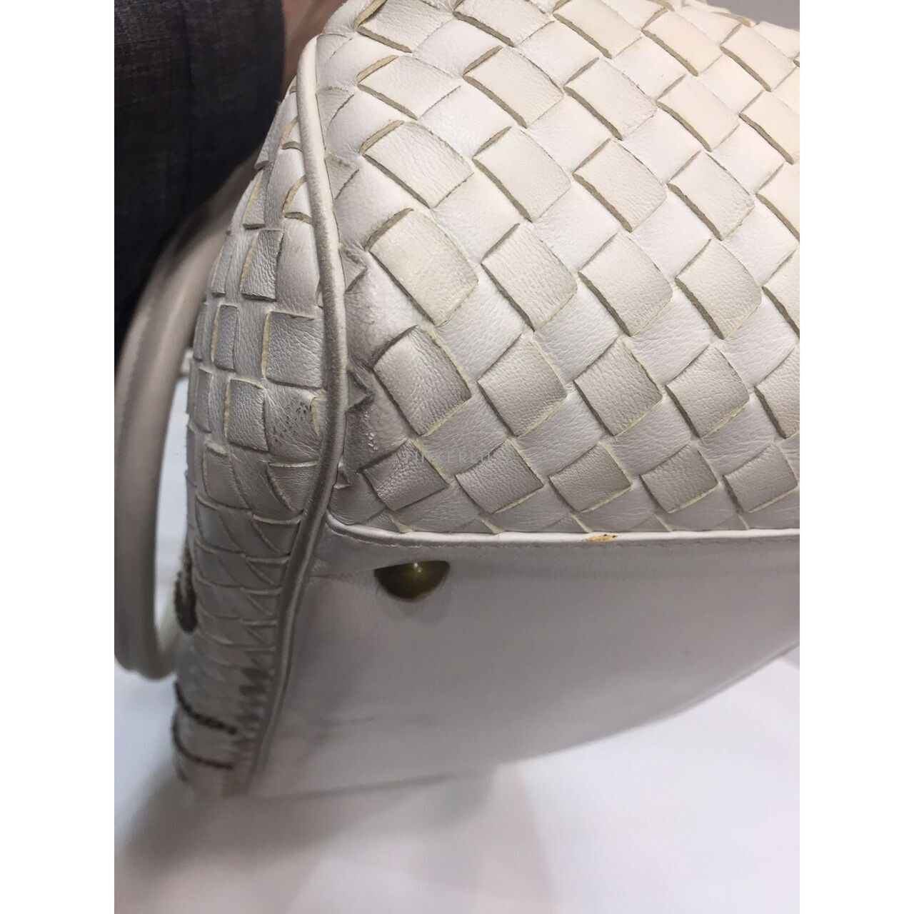 Bottega Veneta Intrecciato Chain Around Leather Broken White GHW Tote Bag 