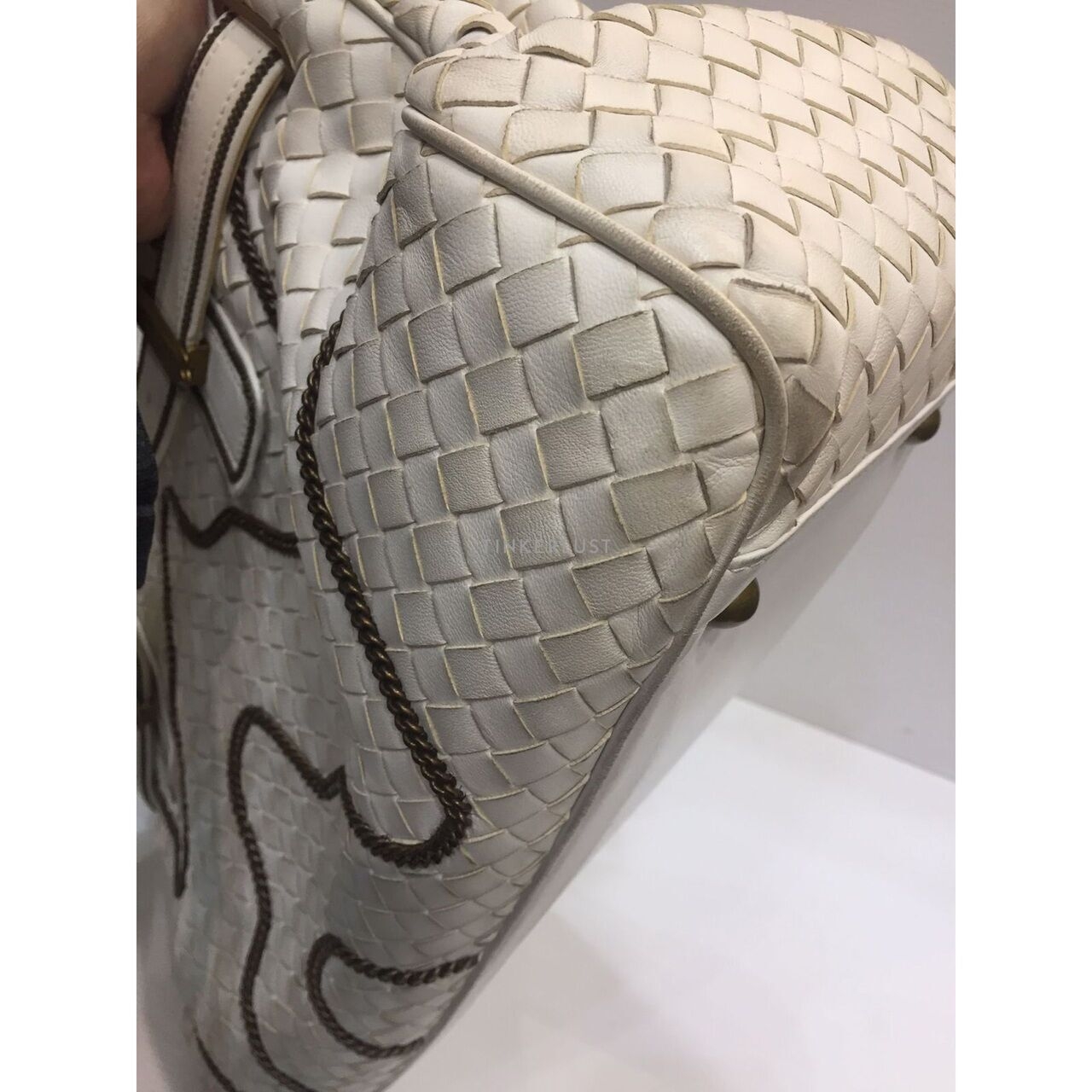 Bottega Veneta Intrecciato Chain Around Leather Broken White GHW Tote Bag 