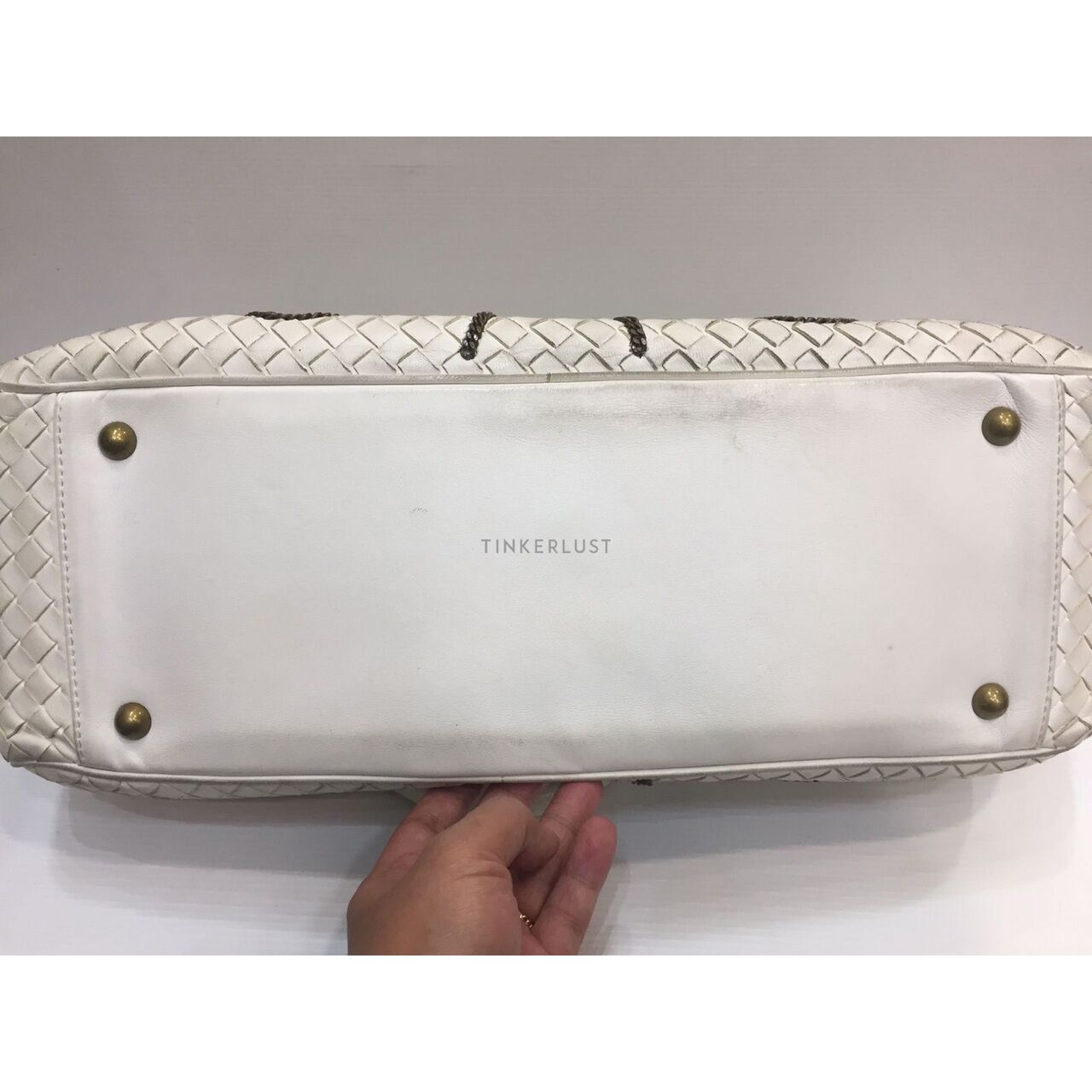 Bottega Veneta Intrecciato Chain Around Leather Broken White GHW Tote Bag 