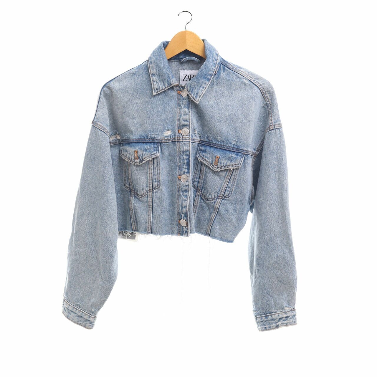 Zara Blue Denim Repped Cropped Jacket