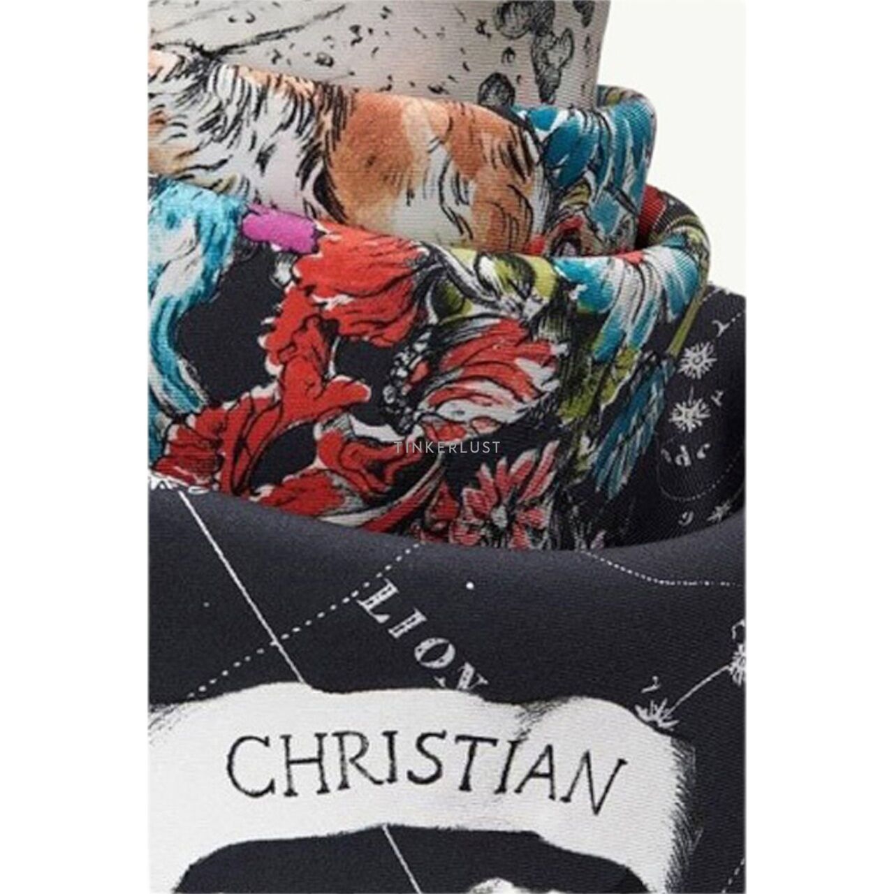 Christian Dior Zodiac 90 Blue Multicolor Silk Twill Square Scarf