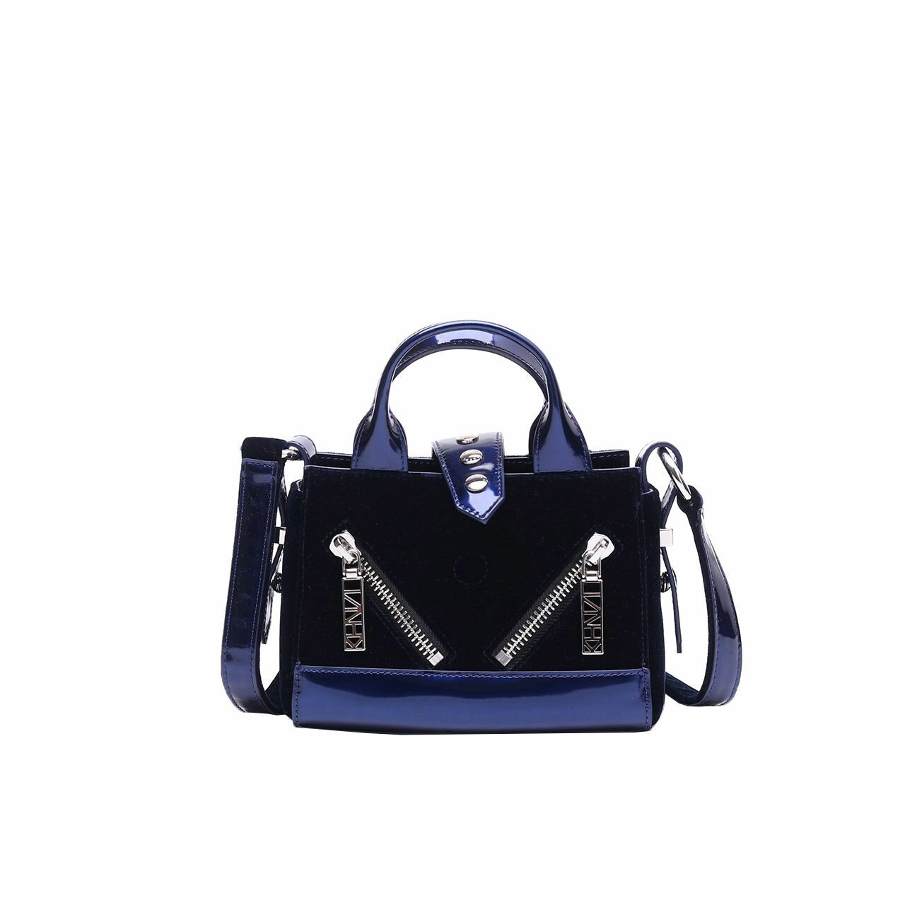 Kenzo Kalifornia Mini Tote Dark Blue Metallic Velvet Satchel Bag