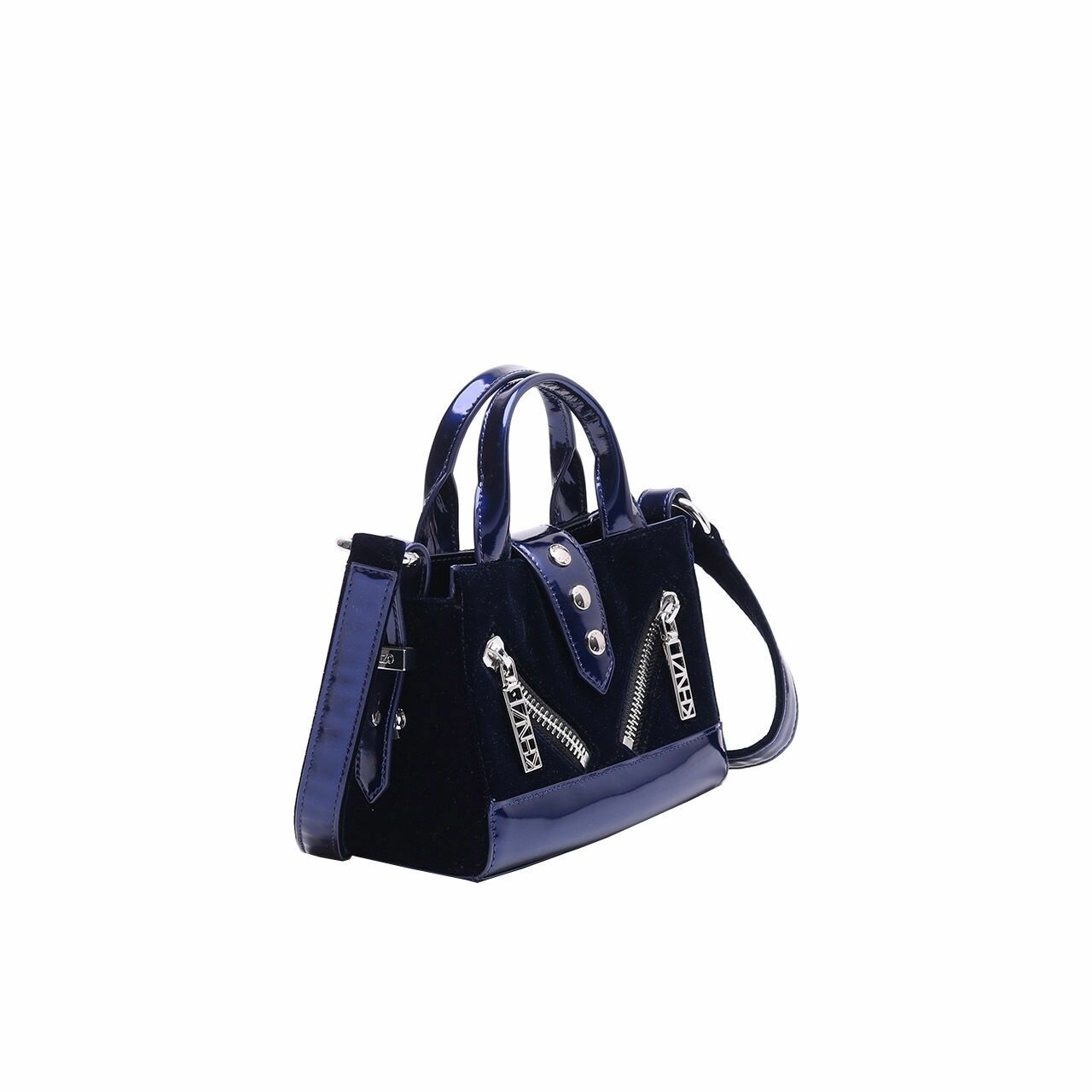 Kenzo Kalifornia Mini Tote Dark Blue Metallic Velvet Satchel Bag