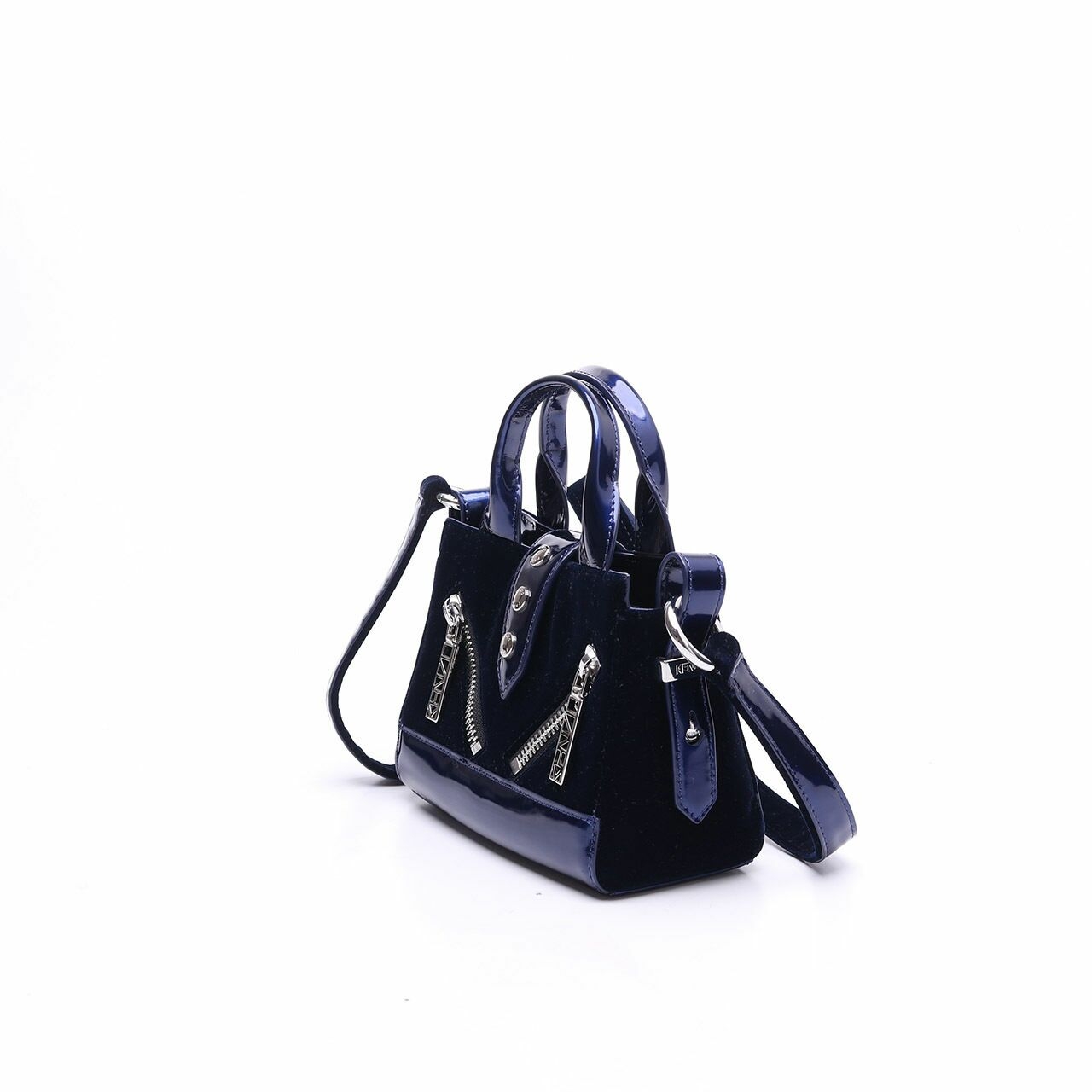 Kenzo Kalifornia Mini Tote Dark Blue Metallic Velvet Satchel Bag