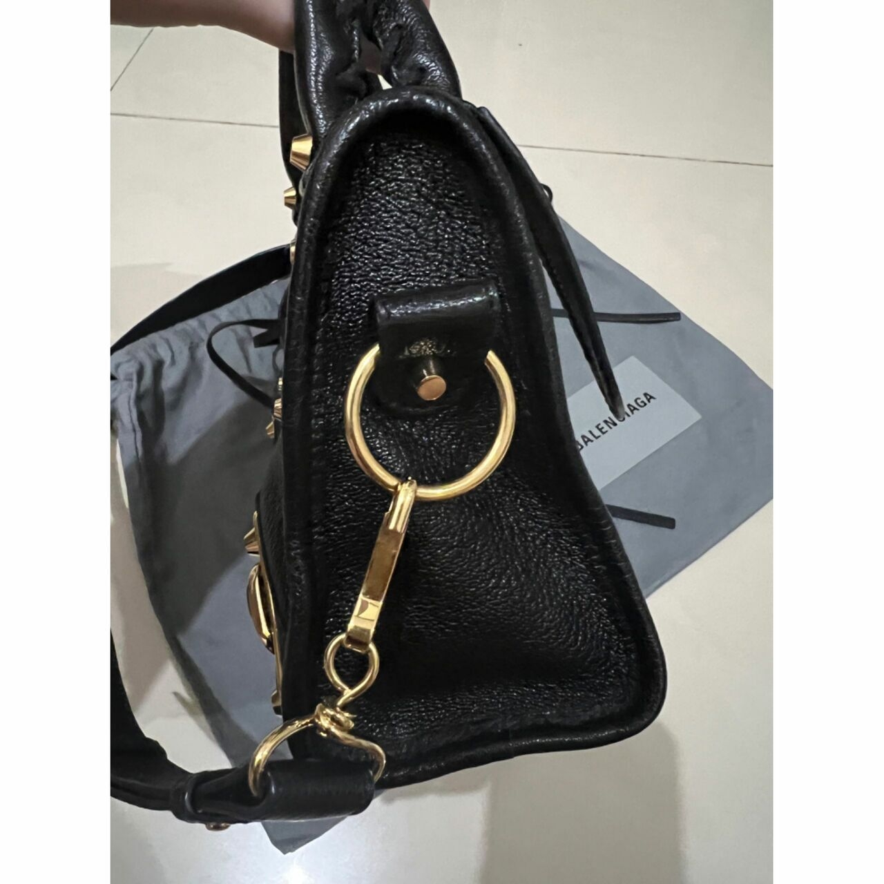 Balenciaga Mini City Black Chevre Metallic Edge GHW Handbag 