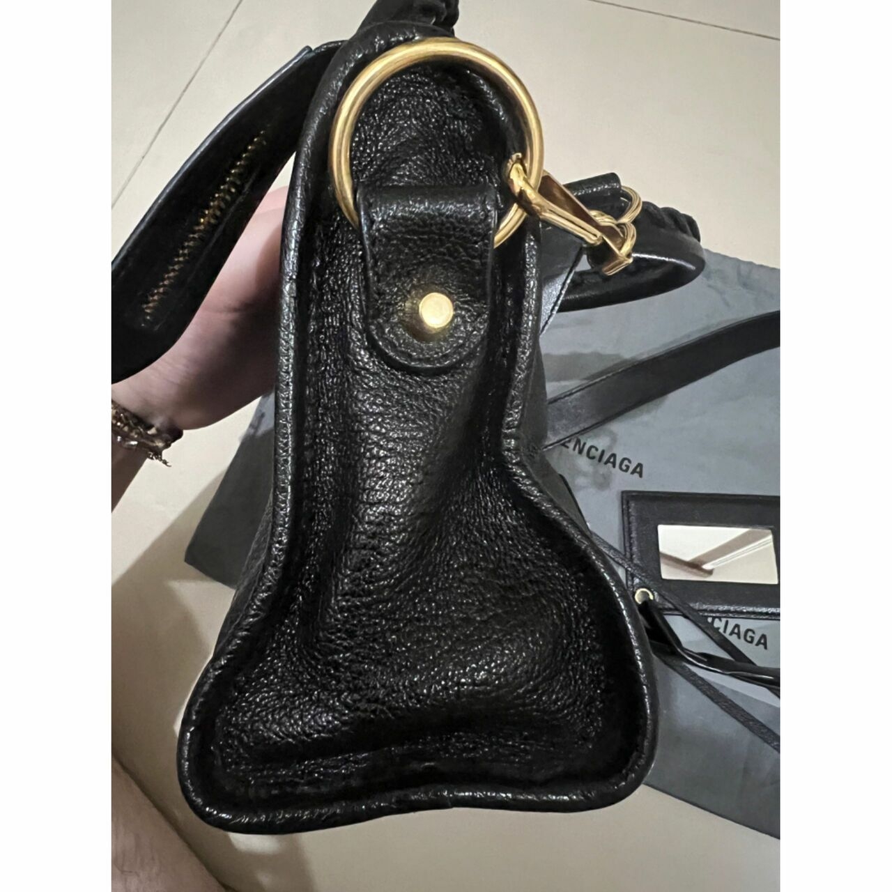 Balenciaga Mini City Black Chevre Metallic Edge GHW Handbag 