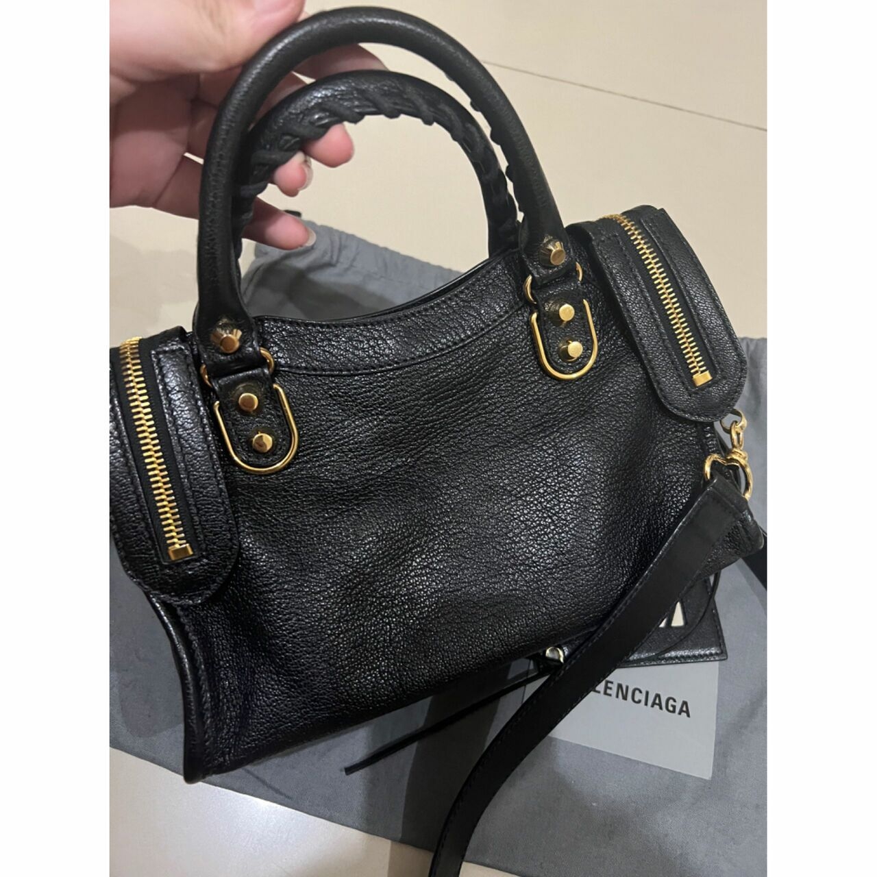 Balenciaga Mini City Black Chevre Metallic Edge GHW Handbag 