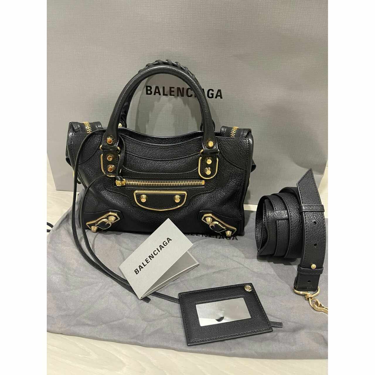 Balenciaga Mini City Black Chevre Metallic Edge GHW Handbag 