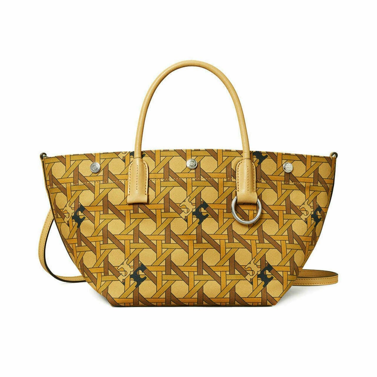 Tory Burch Basketweave Tote Bag Small Canvas Tan Basketweave