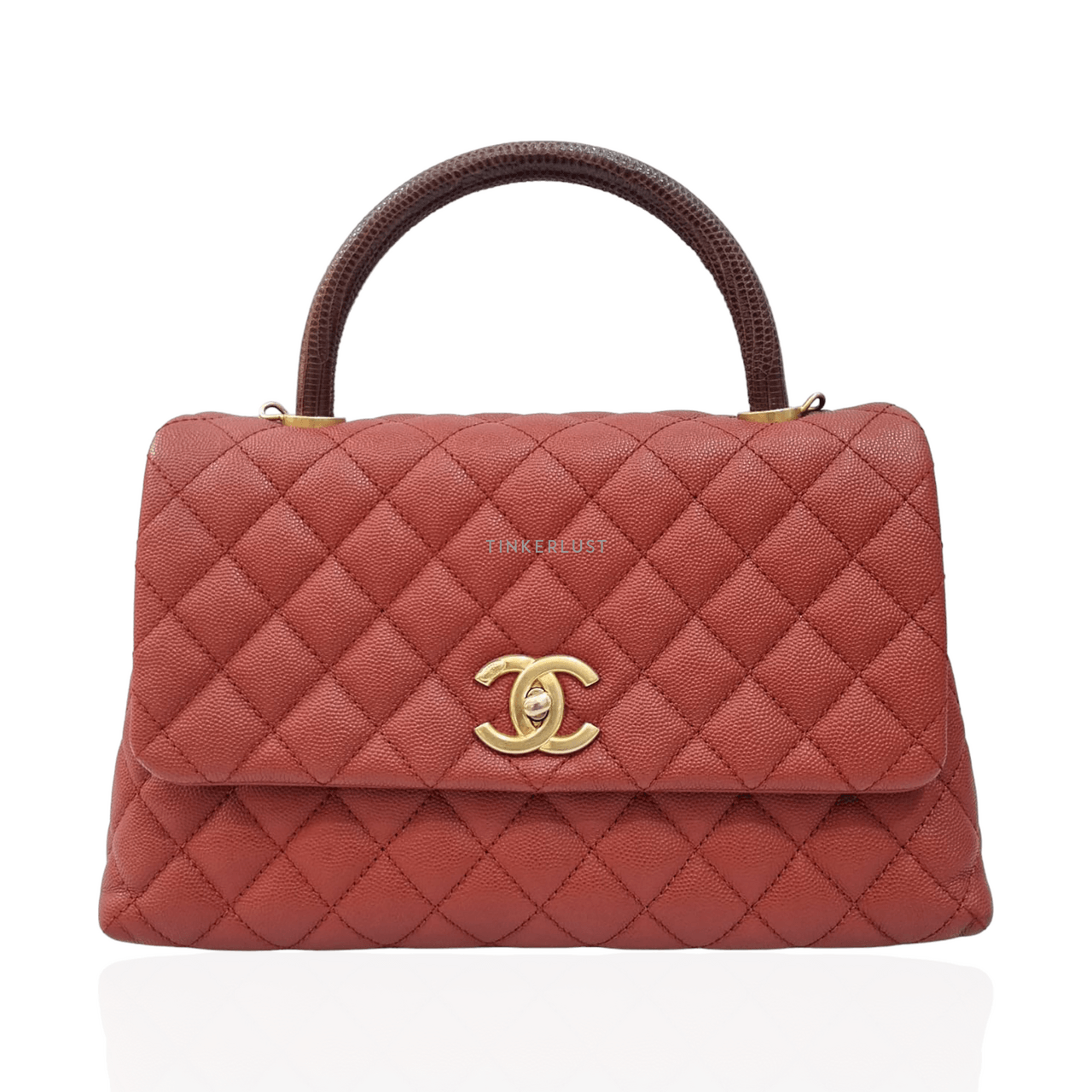 Chanel Coco Handle Medium Red Bordeux Caviar Lizard Handle Satchel