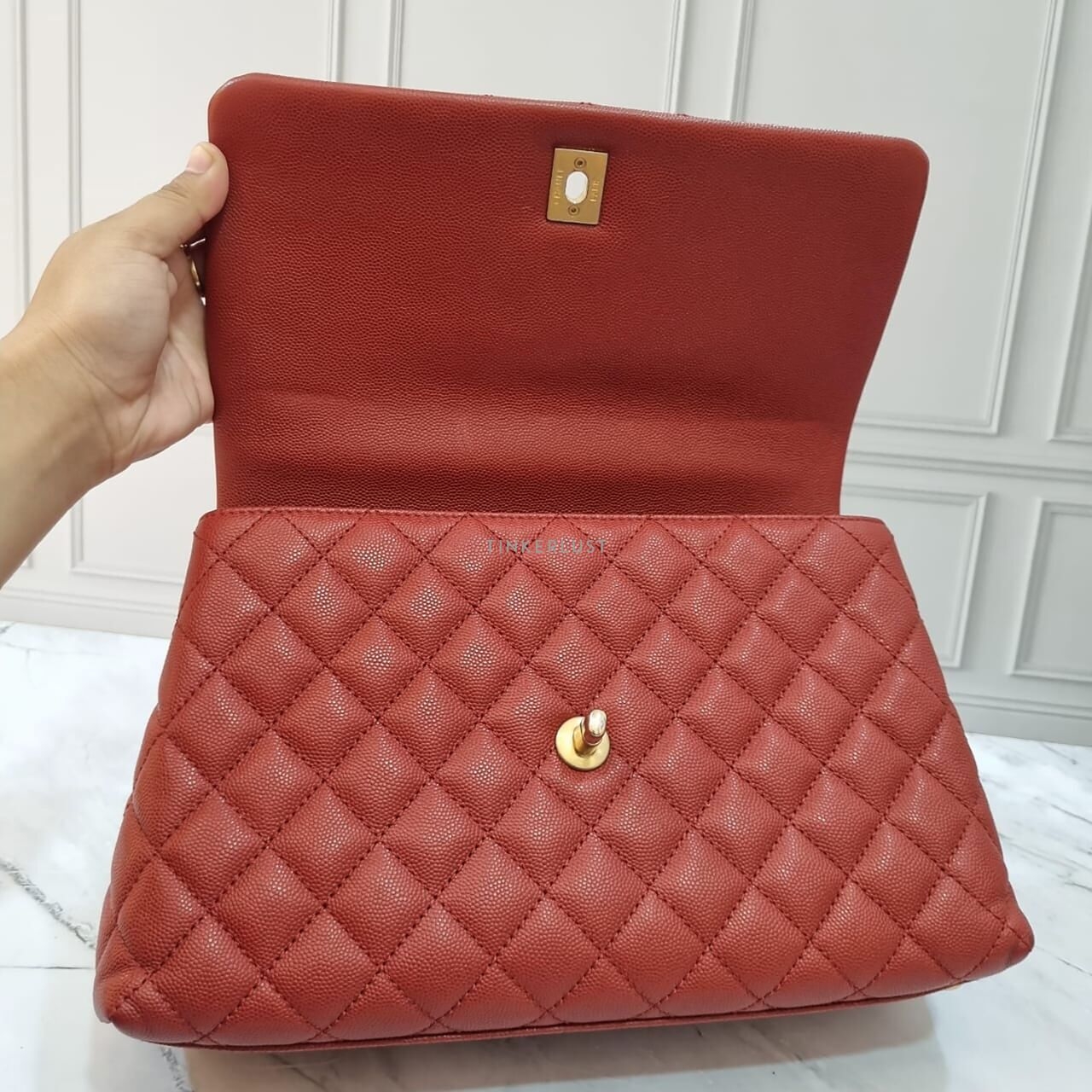 Chanel Coco Handle Medium Red Bordeux Caviar Lizard Handle Satchel