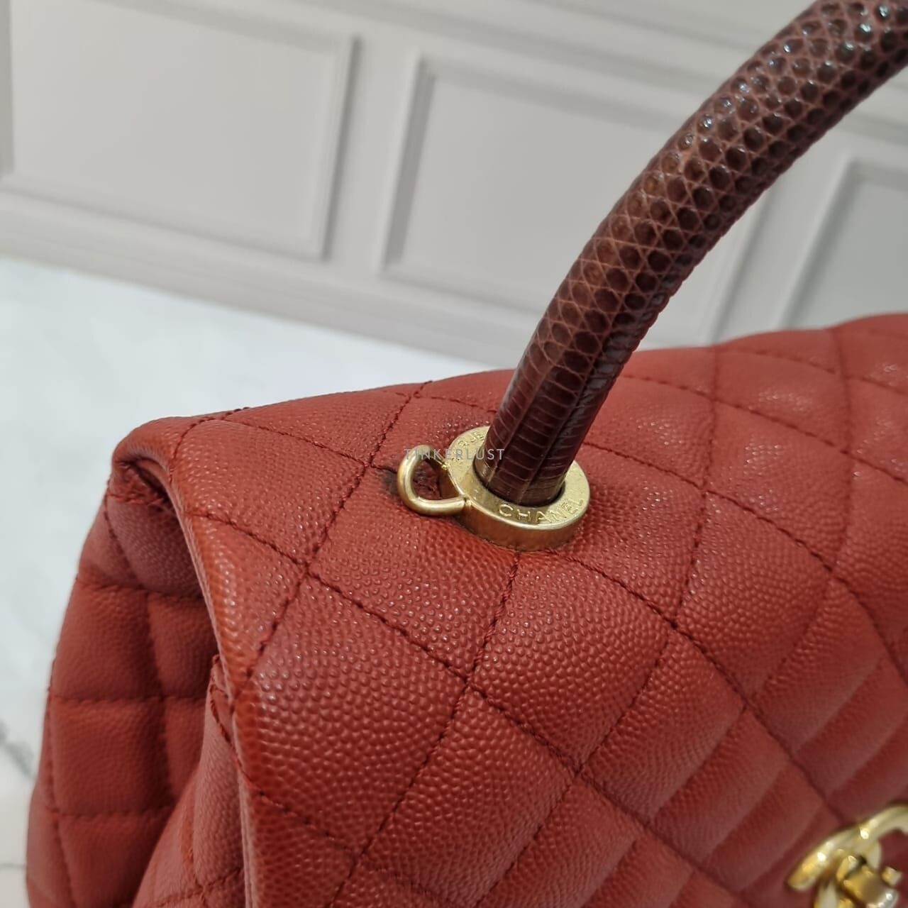 Chanel Coco Handle Medium Red Bordeux Caviar Lizard Handle Satchel