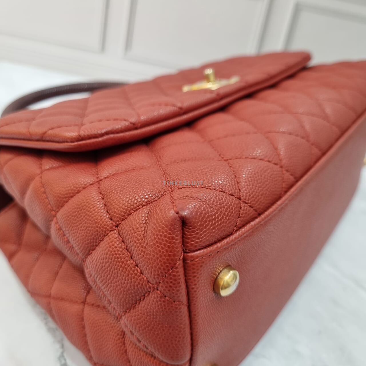 Chanel Coco Handle Medium Red Bordeux Caviar Lizard Handle Satchel