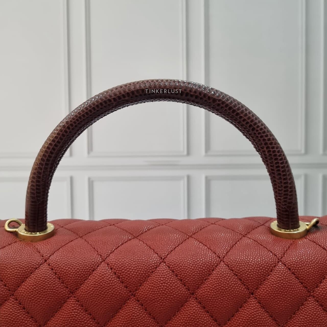 Chanel Coco Handle Medium Red Bordeux Caviar Lizard Handle Satchel