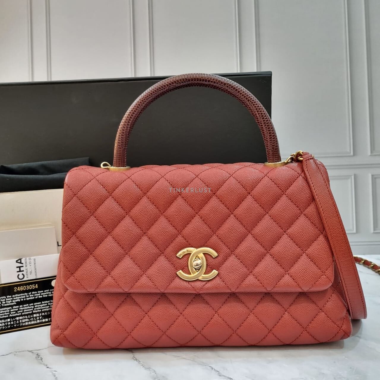 Chanel Coco Handle Medium Red Bordeux Caviar Lizard Handle Satchel