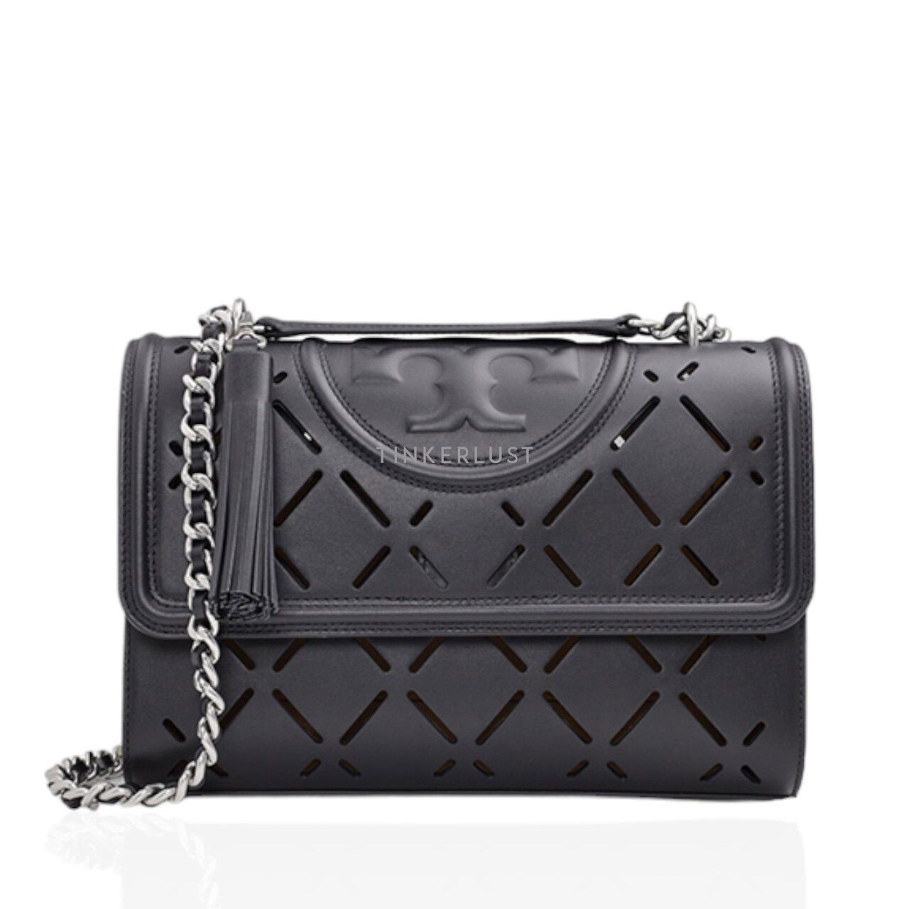 Tory Burch Medium Fleming Diamond Perforated Convertible Shoulder Bag in Black