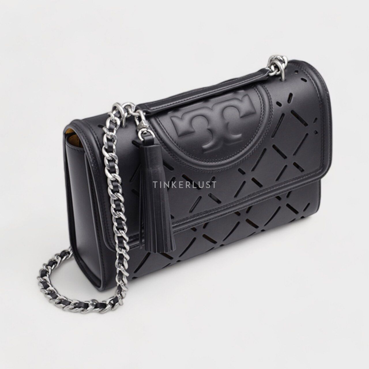 Tory Burch Medium Fleming Diamond Perforated Convertible Shoulder Bag in Black