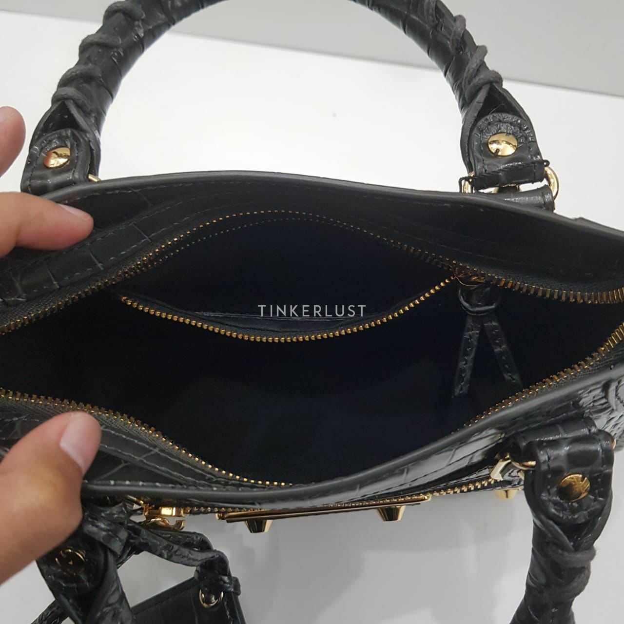 Balenciaga Mini City Edge Croco Grey GHW Satchel