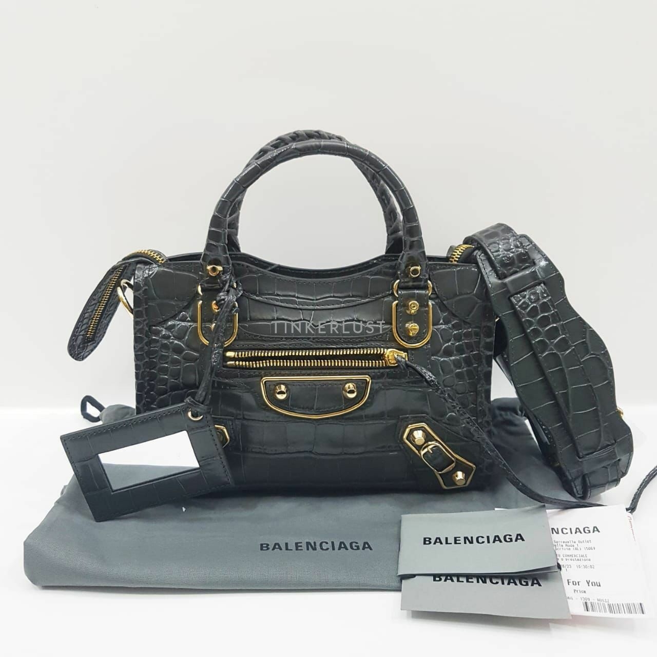 Balenciaga Mini City Edge Croco Grey GHW Satchel