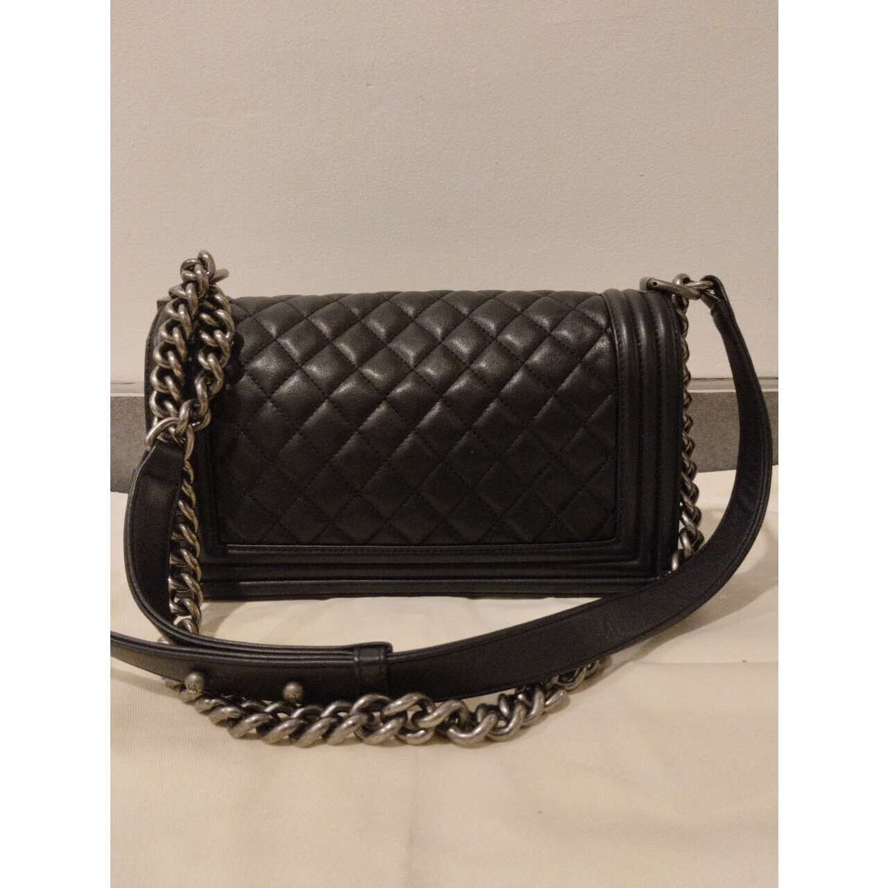 Chanel Boy Quilted Black Lambskin Ruthenium Hardware Shoulder Bag