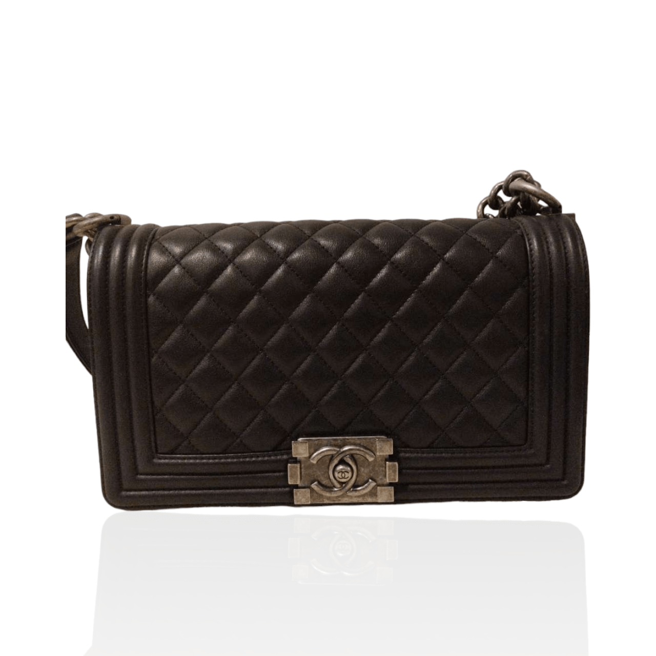 Chanel Boy Quilted Black Lambskin Ruthenium Hardware Shoulder Bag