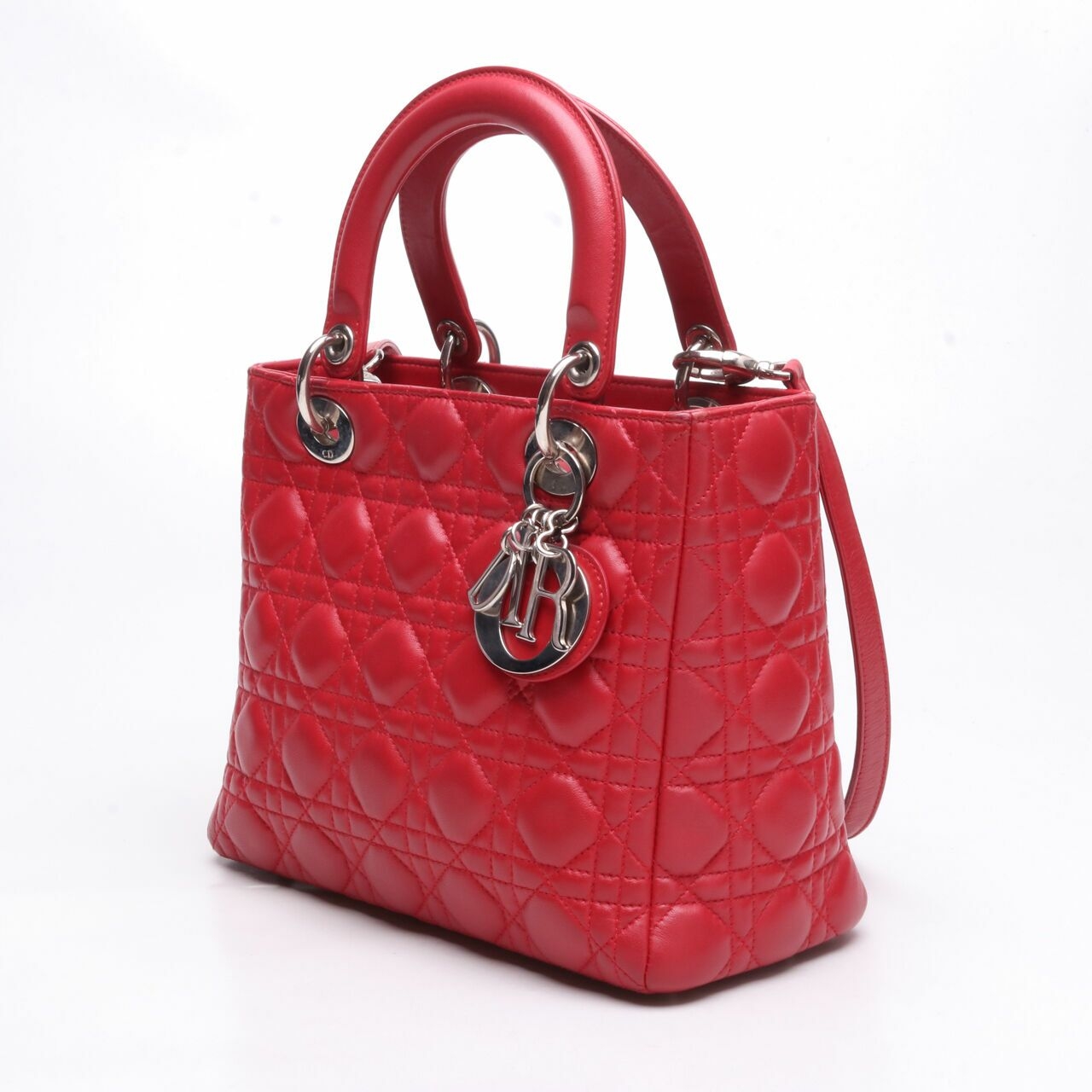 Christian Dior Lady Dior Red Medium Lambskin Satchel