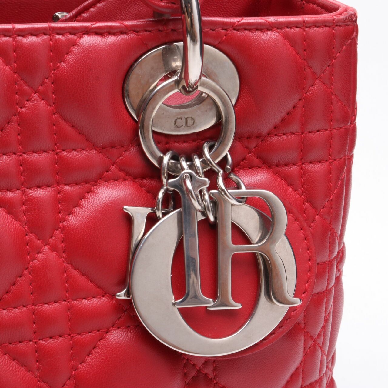 Christian Dior Lady Dior Red Medium Lambskin Satchel