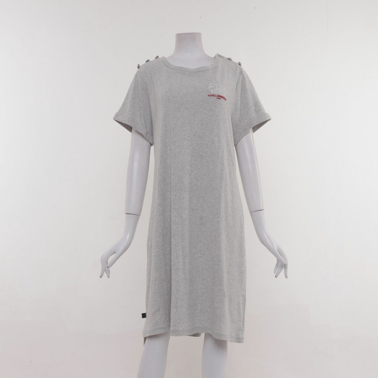 Karl Lagerfeld Gray Button Shoulder Tshirt dress