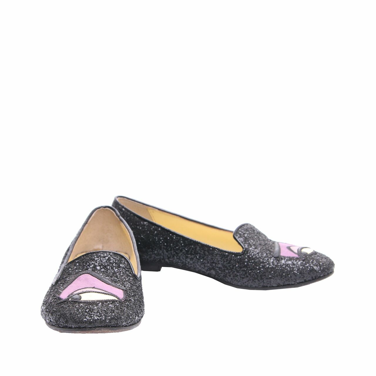 Chiara Ferragni Black Slipper Glittered Flats Shoes