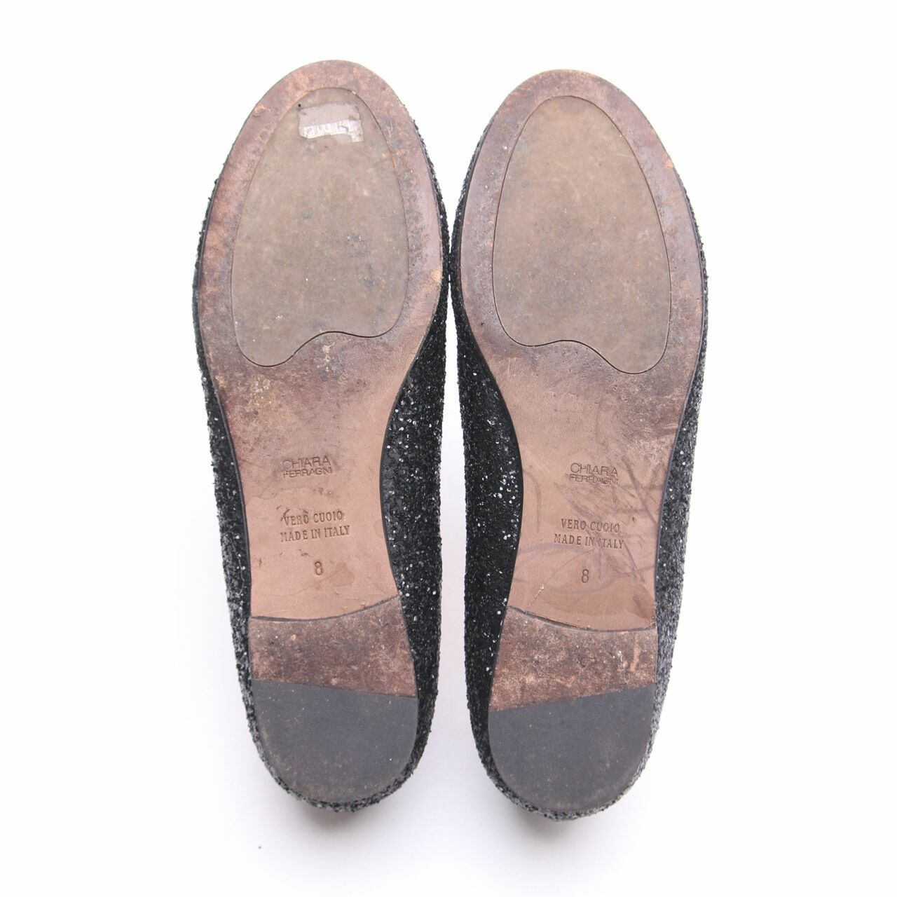 Chiara Ferragni Black Slipper Glittered Flats Shoes