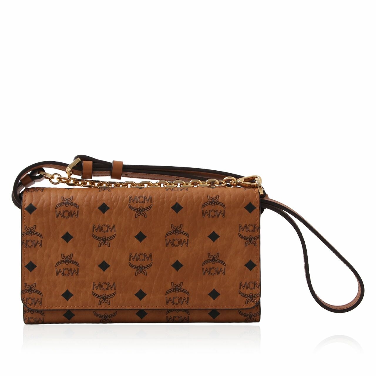 MCM Visetos Chain Wallet Brown Crossbody Bag