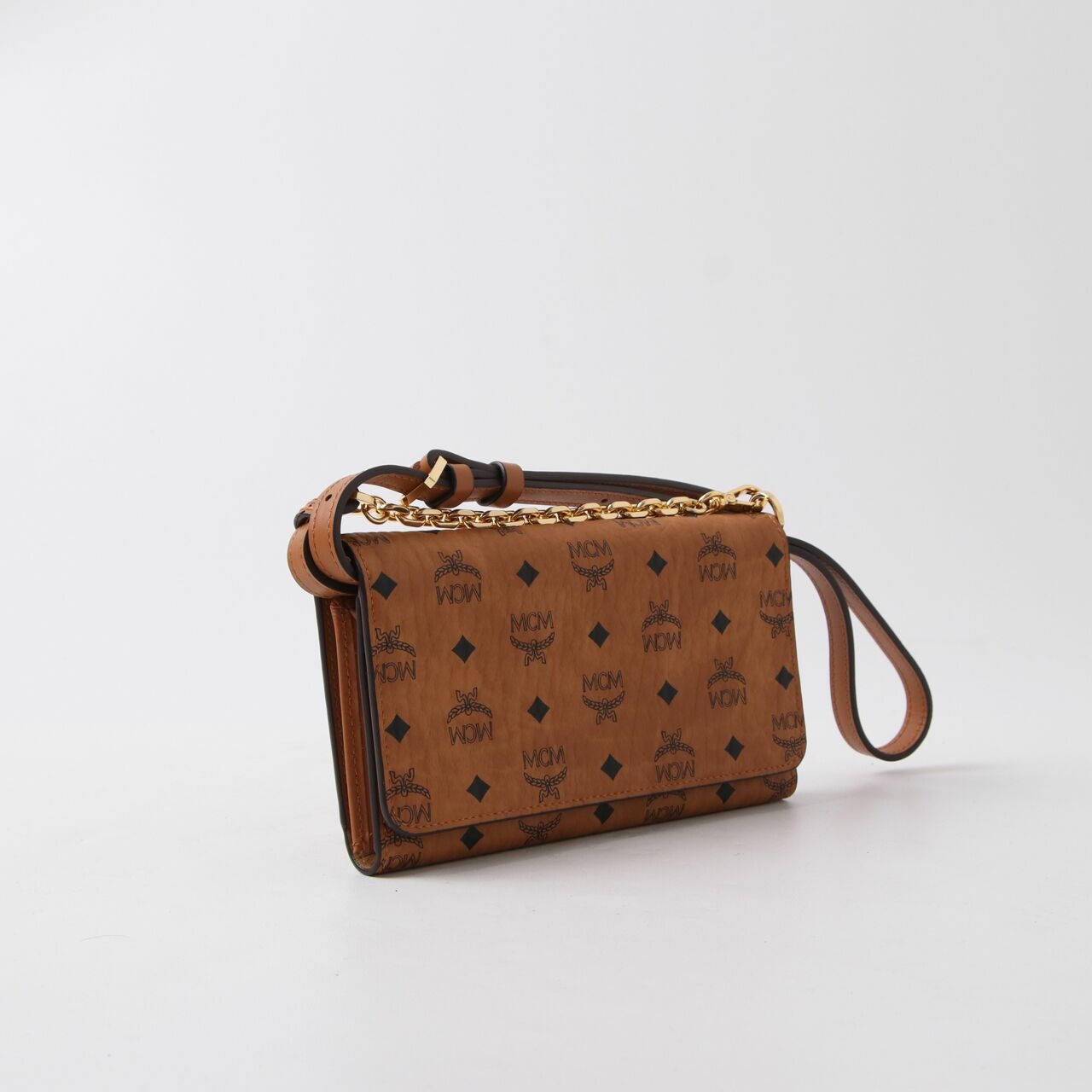 MCM Visetos Chain Wallet Brown Crossbody Bag