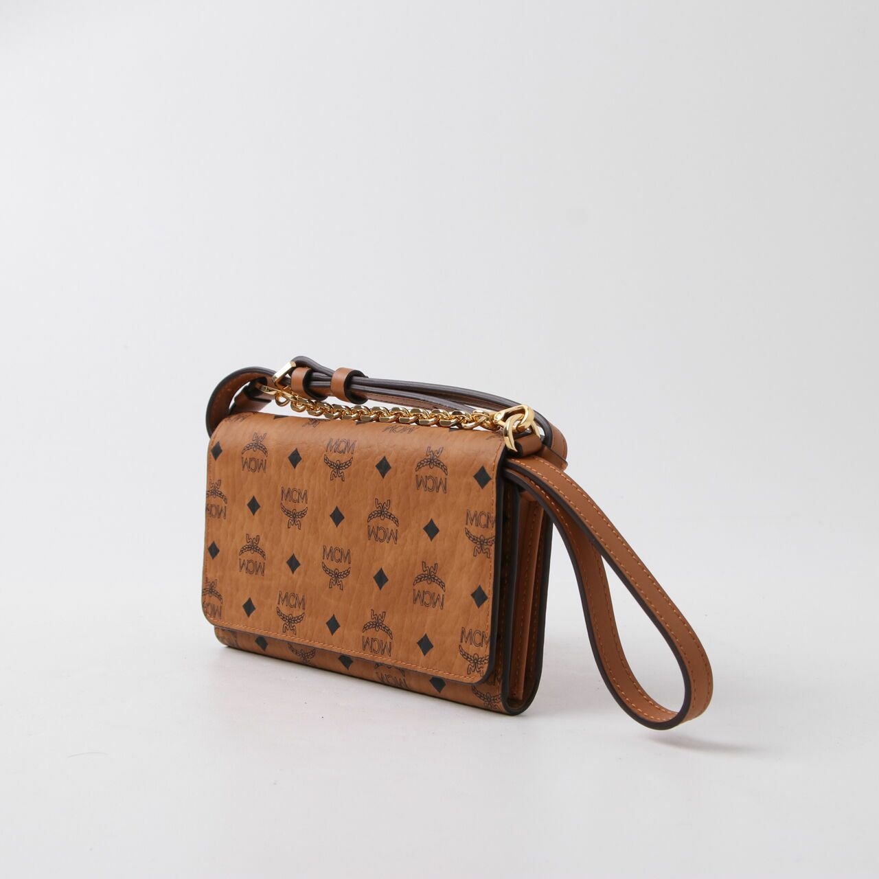 MCM Visetos Chain Wallet Brown Crossbody Bag