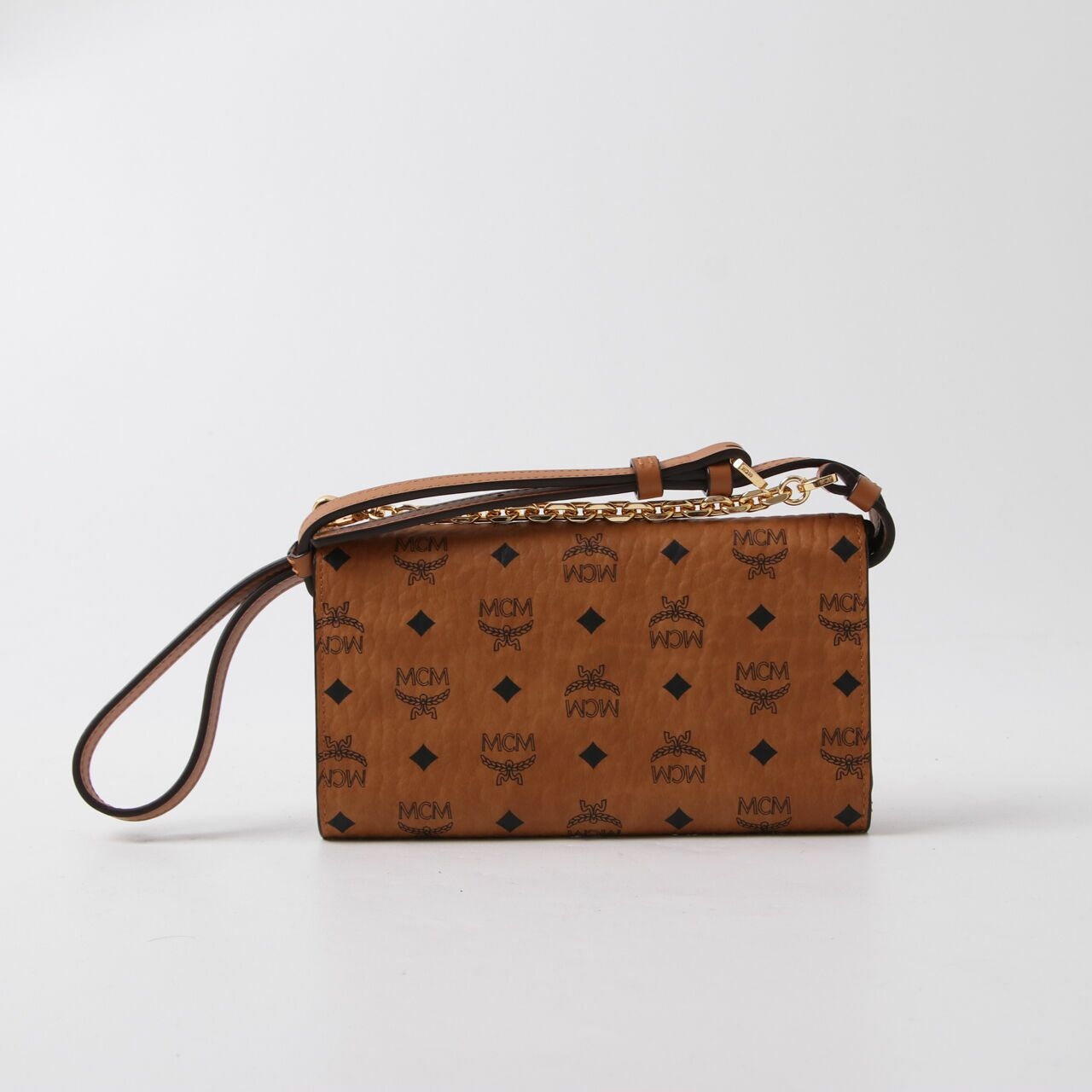 MCM Visetos Chain Wallet Brown Crossbody Bag