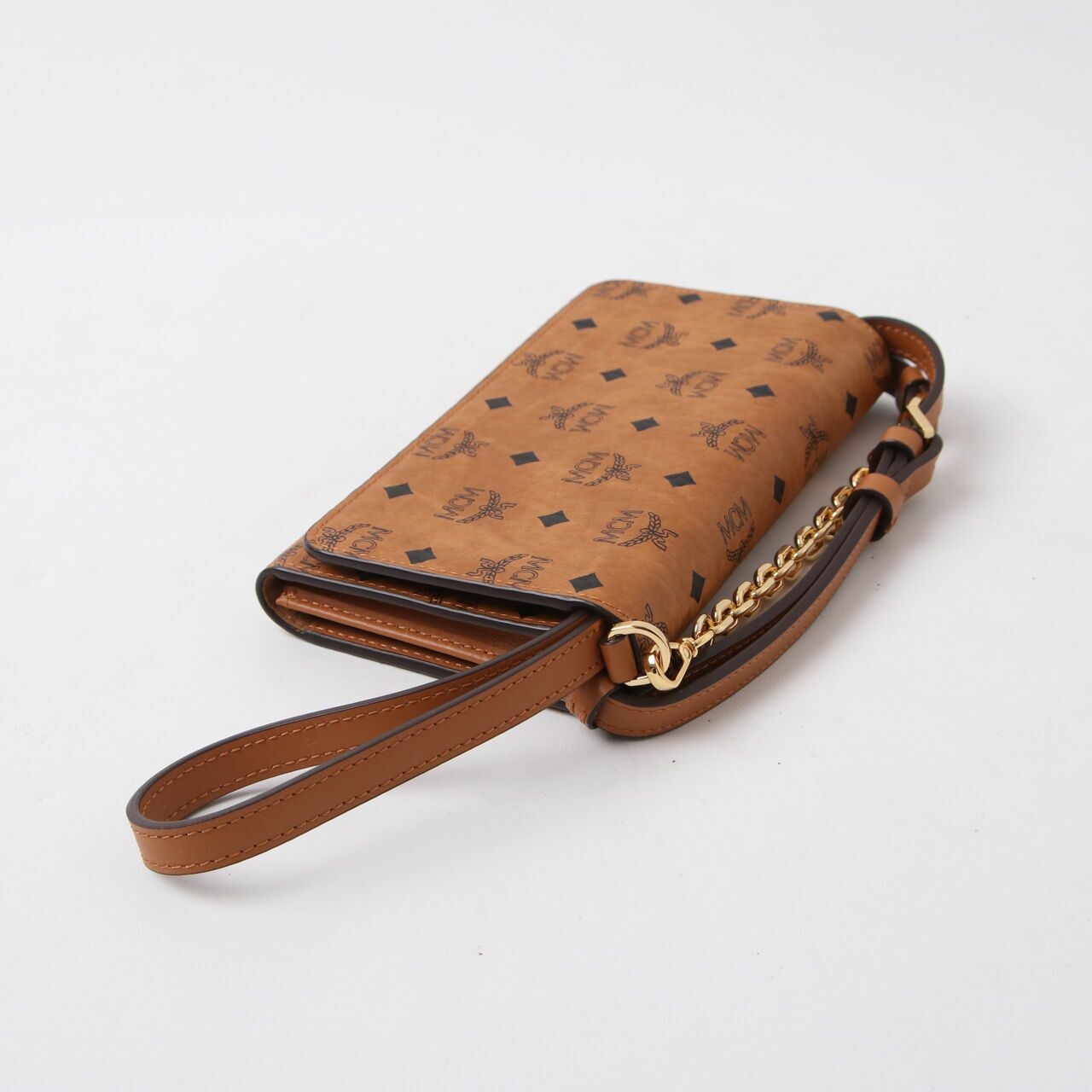 MCM Visetos Chain Wallet Brown Crossbody Bag