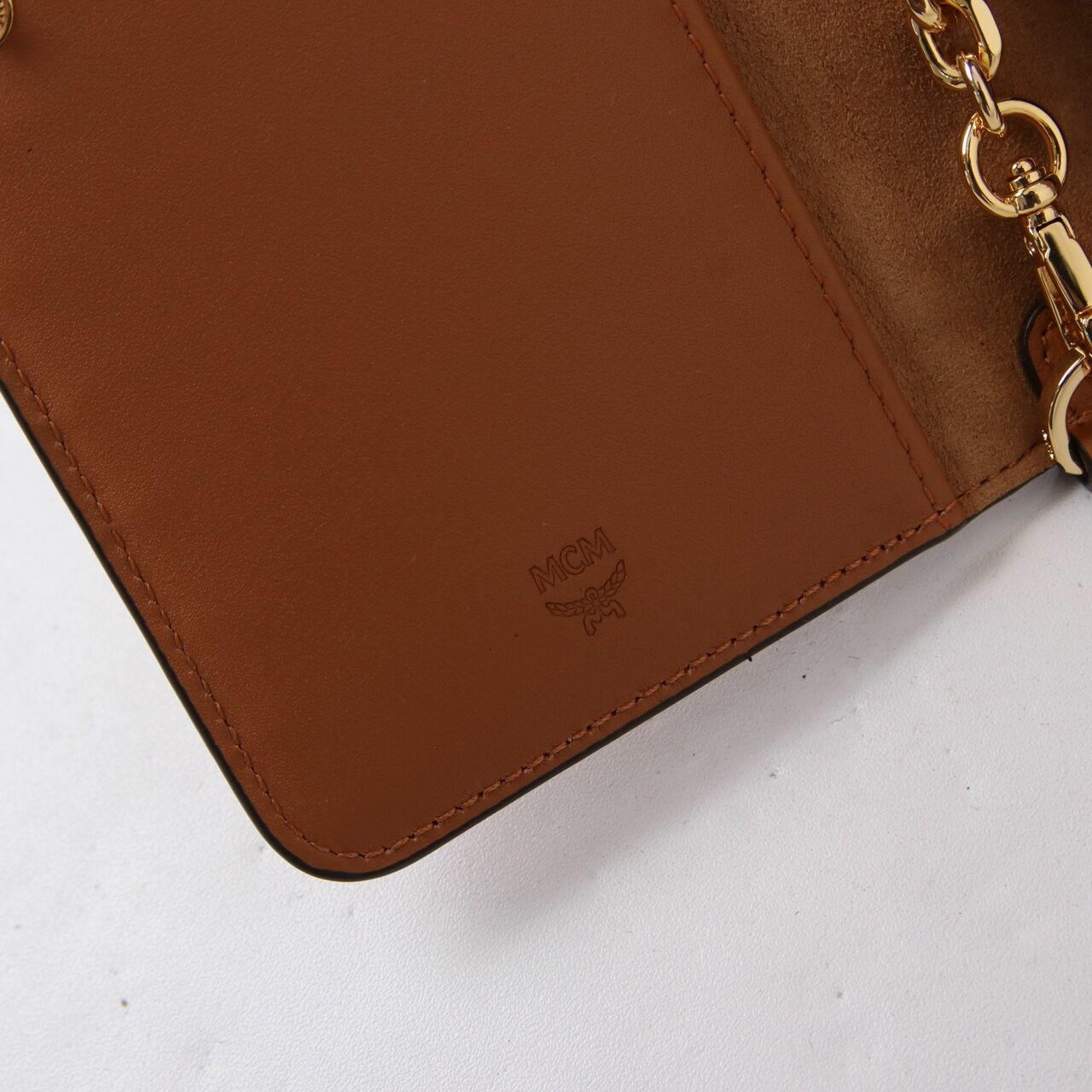 MCM Visetos Chain Wallet Brown Crossbody Bag