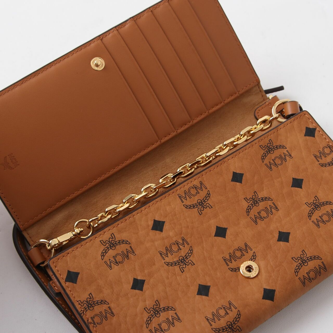 MCM Visetos Chain Wallet Brown Crossbody Bag