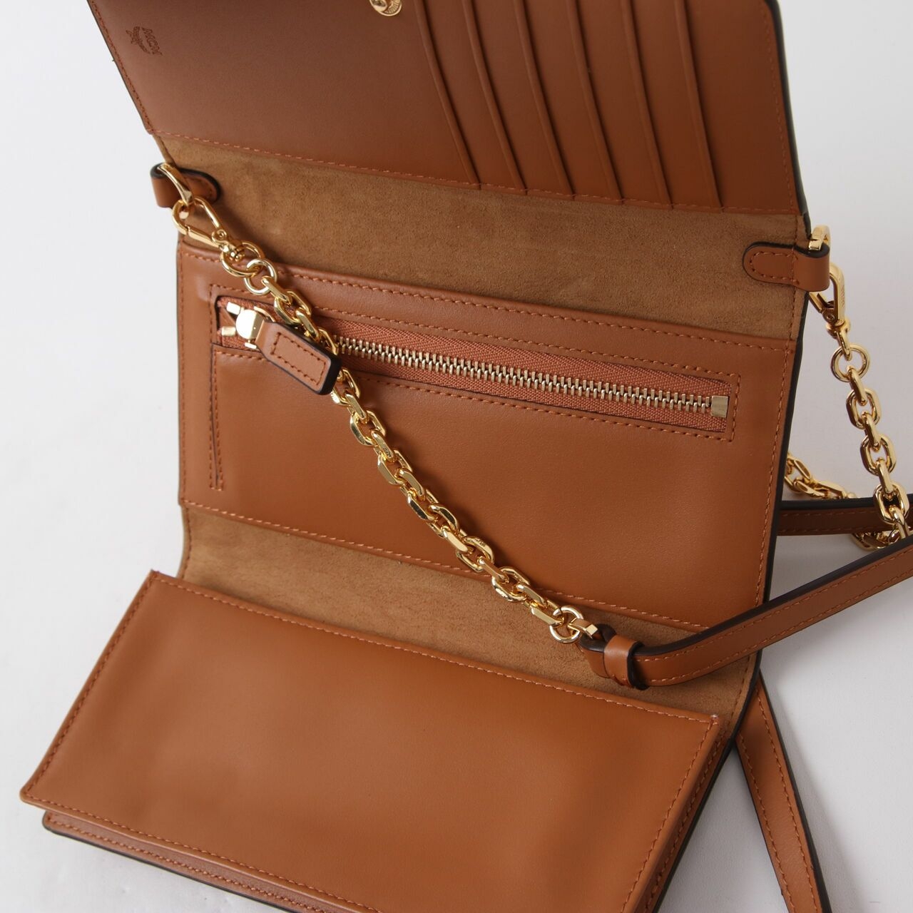 MCM Visetos Chain Wallet Brown Crossbody Bag