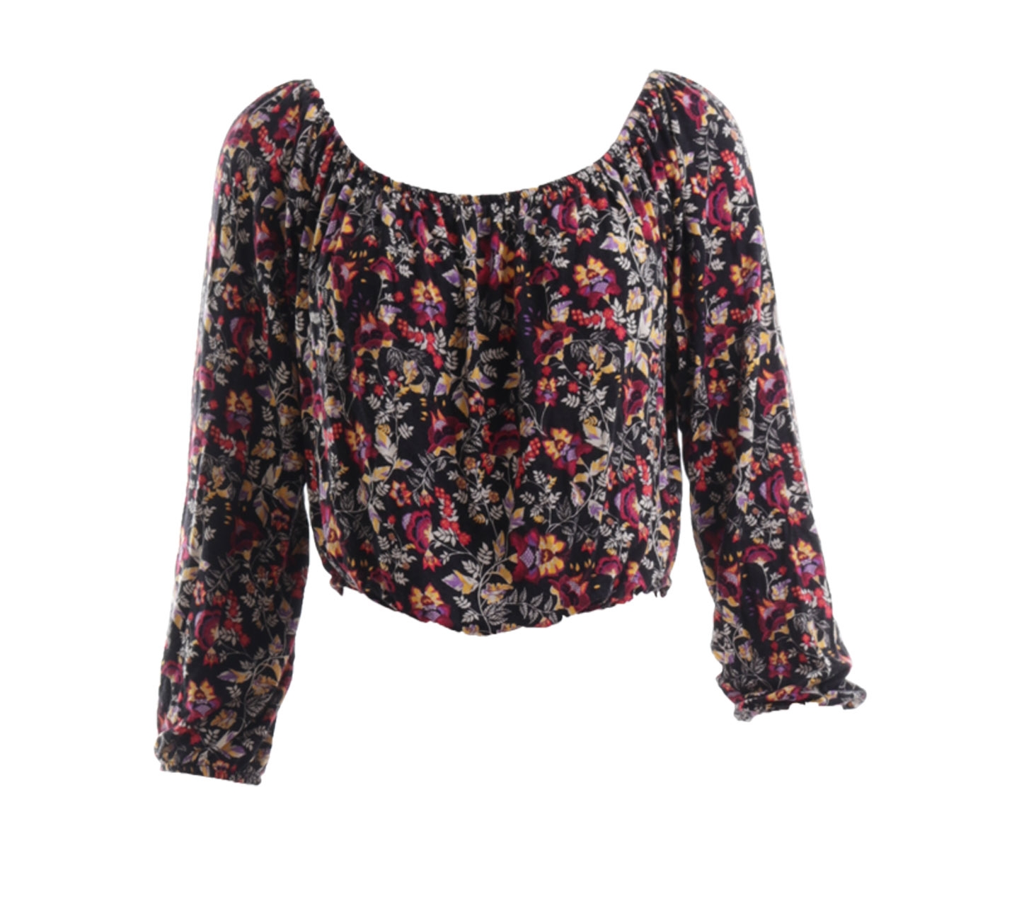 H&M Black Floral Crop Sabrina Blouse