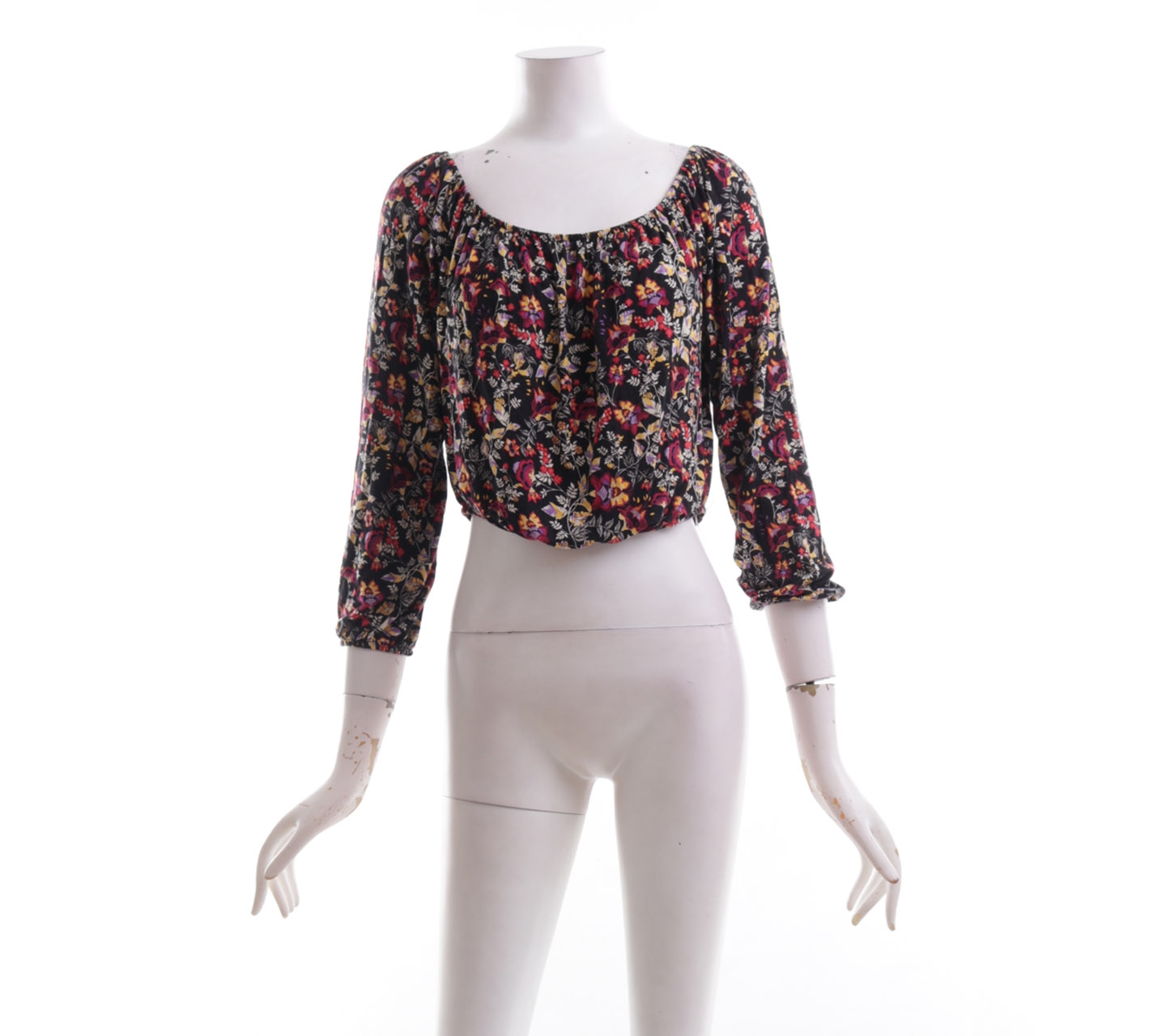 H&M Black Floral Crop Sabrina Blouse